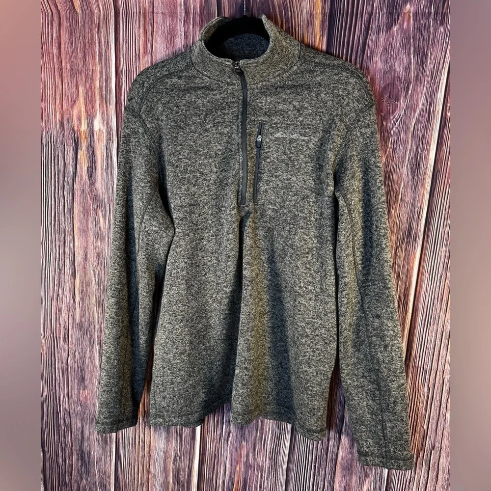 Eddie Bauer Gray Zip Up Sweater Classic Knit Size L